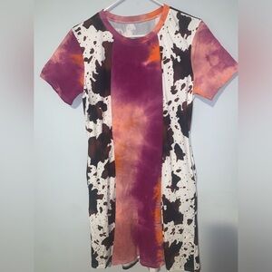 Tie-dye cow printed dress